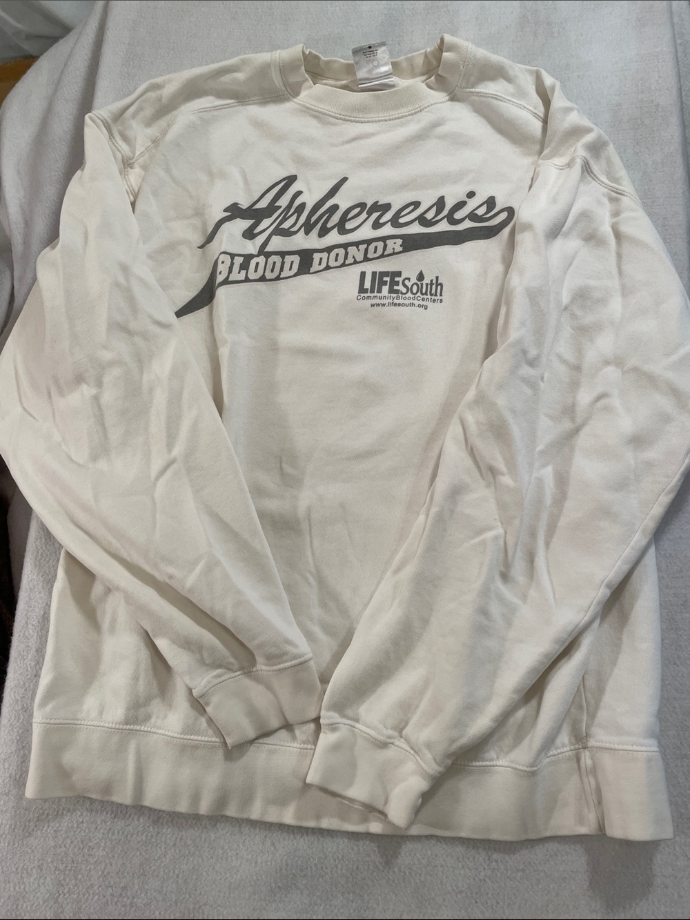Cream Crewneck Sweatshirt with Gray 'Apheresis' Graphic